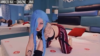 Amberzinha Cosplay Menggoda Sebagai Jinx Dari League Of Legends Bersama Qrozne – Adepan Panas Tanpa Sensor!